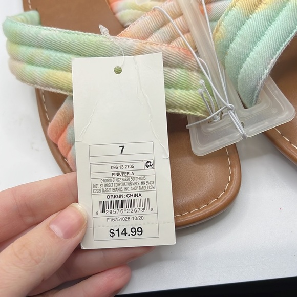NWT Shade & Shore Slip On Sandals Colorful Tie Dye Rainbow Pink Green Womens 7 - Picture 9 of 12